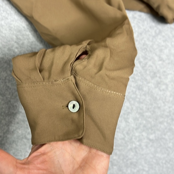 Theory Womens Large Truffle Brown Faux Wrap Front V Neck Notched Collar Silk Top - Picture 5 of 13